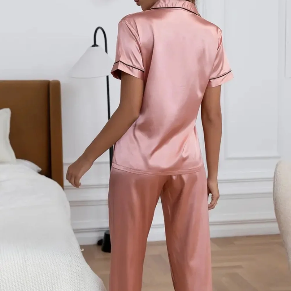 Pink Satin Pajamas Heart Embroidered Pants Set NWT - Medium Small - Picture 3 of 11